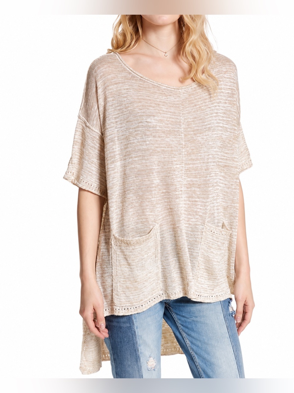 Free People Melange high low linen blend top, large